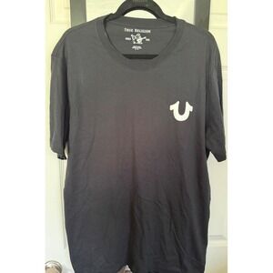 True Religion Mens World Tour Horseshoe Logo Black Short Sleeve T-Shirt XL